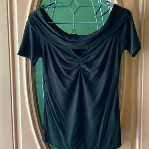 Black Wide-Neck Ribbed Top, size medium